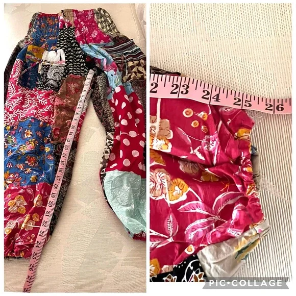 Patchwork Multicolor Joggers Style Pants One Size Boho Hippie Smoked Harem - Picture 9 of 11